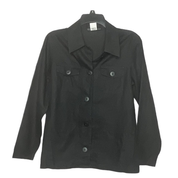 Harris Wallace New York Black Linen Shacket Style Top - Picture 1 of 6
